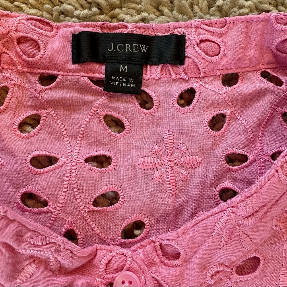 J Crew Puff-Sleeve Popover Top in Eyelet Pink Size Medium - Picture 9 of 14